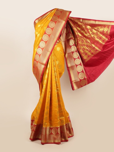 

Pothys Mustard & Red Ethnic Motifs Zari Art Silk Saree