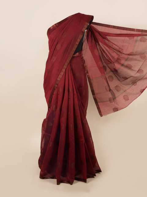

Pothys Maroon & Rose Gold Floral Woven Design Cotton Blend Saree