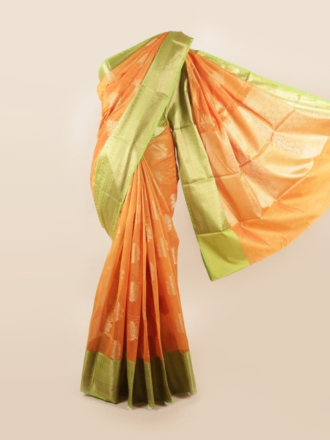 

Pothys Orange & Green Ethnic Motifs Zari Cotton Blend Saree