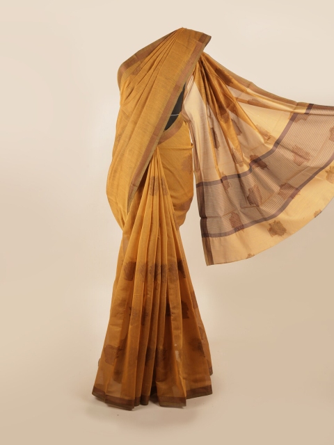 

Pothys Mustard Yellow & Brown Ethnic Motifs Woven Saree