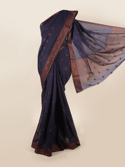 

Pothys Blue & Bronze-Toned Floral Zari Saree