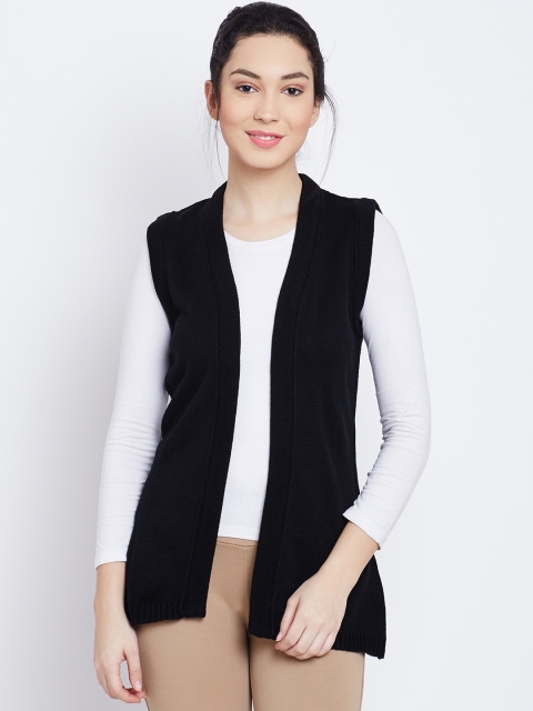 

AURELIA Women Black Solid Open Front Sleeveless Cardigan