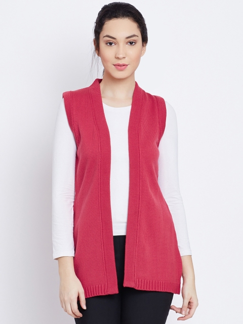 

AURELIA Women Pink Solid Open Front Sleeveless Cardigan