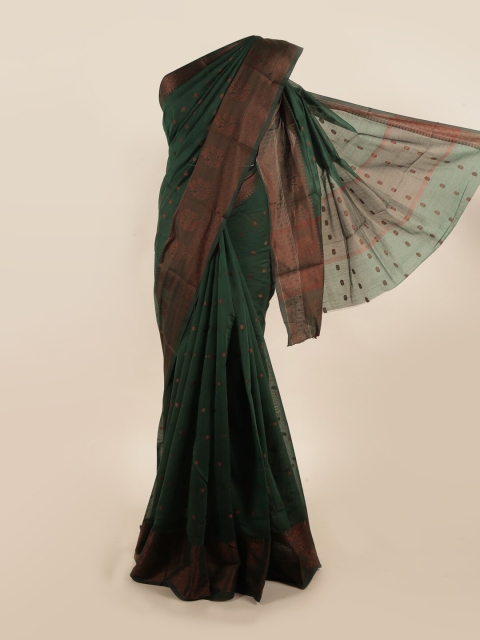 

Pothys Green & Bronze-Toned Floral Cotton Blend Saree