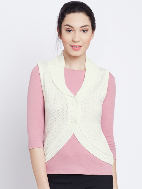 

AURELIA Women Off-White Patterned Sleeveless Cardigan