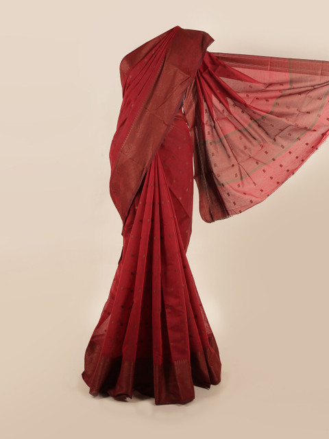 

Pothys Red Cotton Blend Woven Design Saree