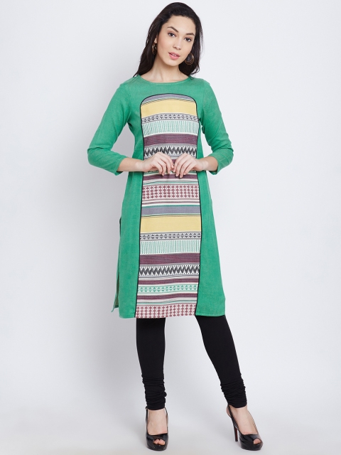 

AURELIA Women Green Woven Design Straight Winter Kurta
