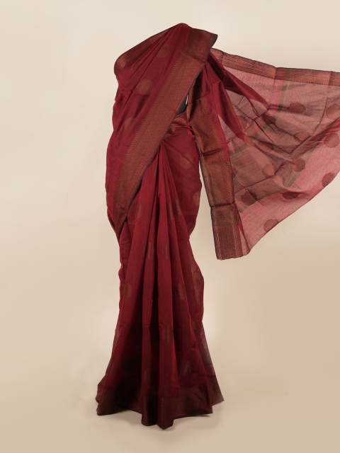 

Pothys Maroon & Gold-Toned Ethnic Motifs Zari Saree