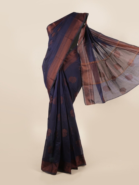 

Pothys Blue & Copper-Toned Ethnic Motifs Zari Saree