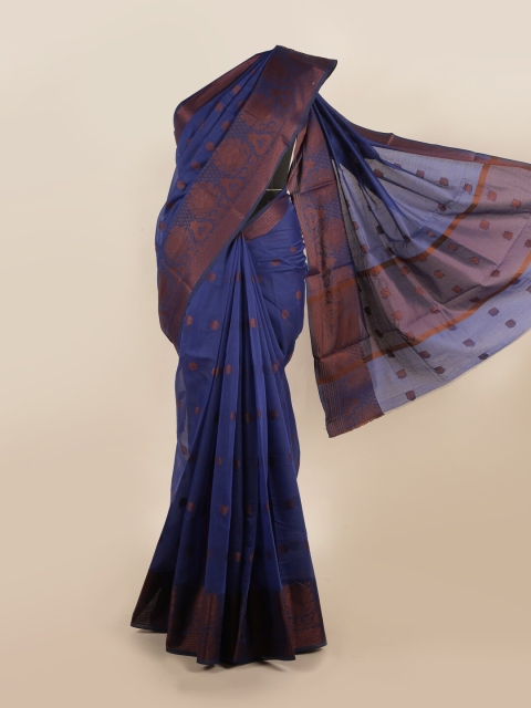 

Pothys Blue & Rose Gold Cotton Blend Saree