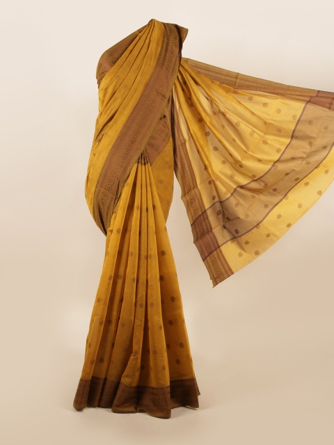 

Pothys Mustard Yellow & Brown Ethnic Motifs Woven Saree