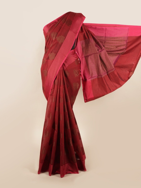 

Pothys Maroon & Rose Gold Floral Cotton Blend Saree