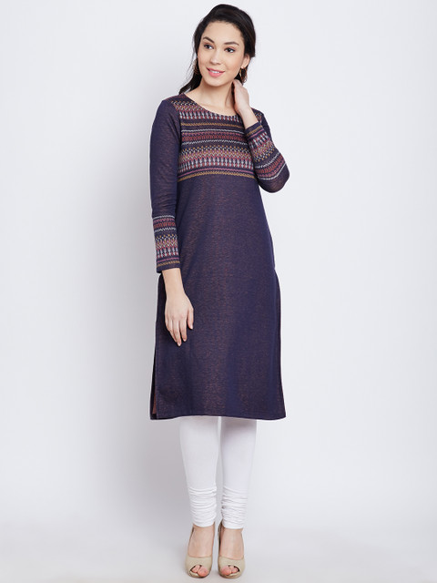 

AURELIA Women Purple Woven Design Dual-Toned Straight Winter Kurta