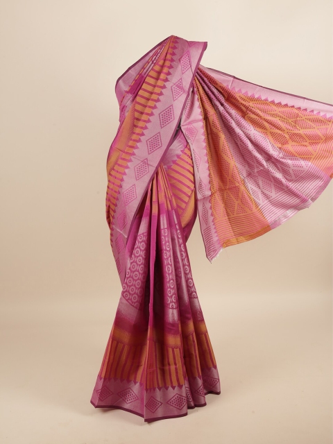 

Pothys Magenta & Rust Ethnic Motifs Woven Zari Saree