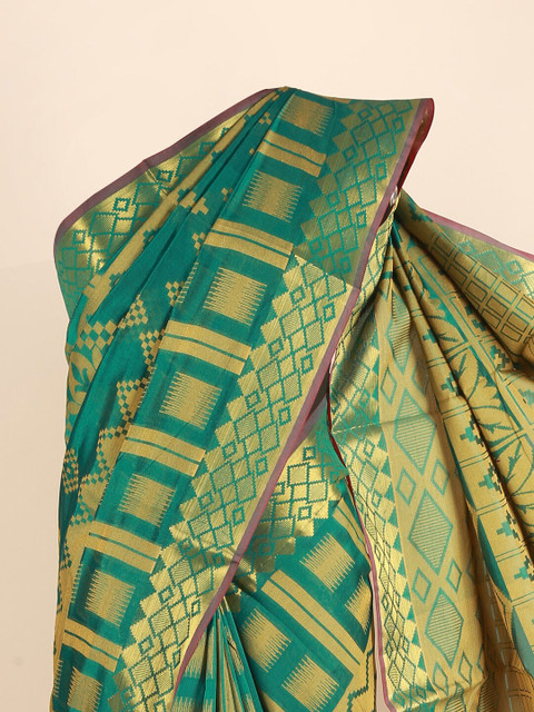 

Pothys Green & Gold-Toned Ethnic Motifs Zari Saree