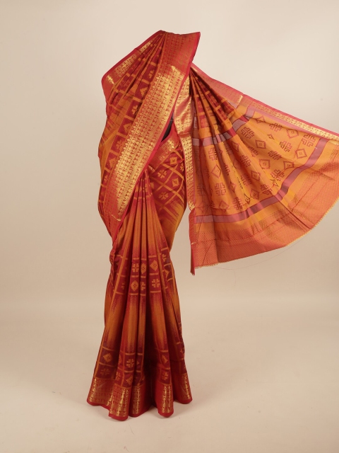 

Pothys Maroon & Gold Geometric Woven Design Cotton Blend Saree
