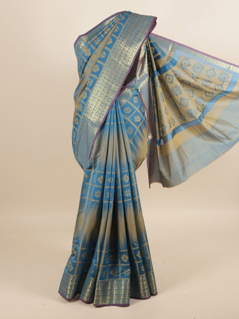 

Pothys Blue & Gold-Coloured Ethnic Motifs Woven Zari Saree
