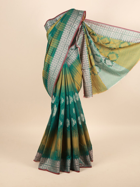 

Pothys Green & Yellow Ethnic Motifs Woven Zari Saree