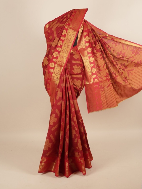 

Pothys Maroon & Gold-Toned Woven Design Zari Saree