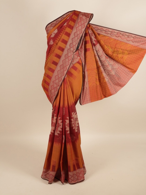 

Pothys Maroon & Orange Geometric Woven Design Cotton Blend Saree