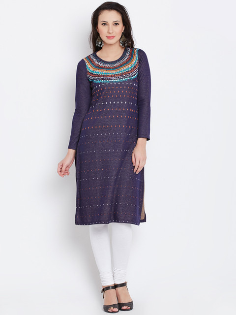 

AURELIA Women Purple Woven Design Straight Winter Kurta