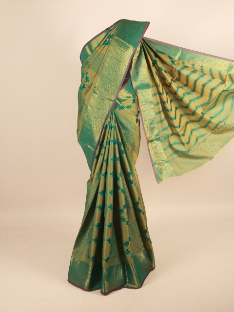 

Pothys Green & Gold-Toned Woven Design Saree