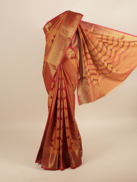 

Pothys Maroon & Gold-Toned Woven Design Zari Saree