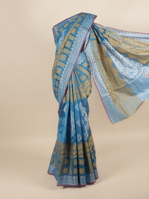 

Pothys Blue & Yellow Geometric Woven Design Cotton Blend Saree