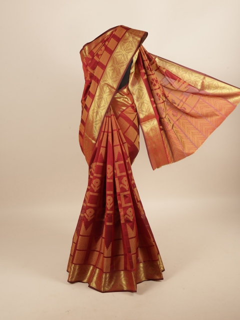 

Pothys Maroon & Gold-Toned Printed Zari Border Saree