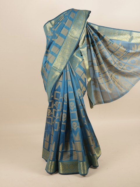 

Pothys Blue & Beige Geometric Woven Design Zari Saree