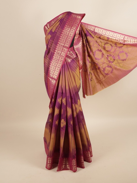 

Pothys Purple & Silver-Toned Woven Design Zari Border Saree