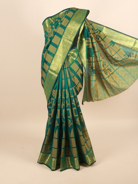 

Pothys Green & Gold-Toned Ethnic Motifs Zari Saree