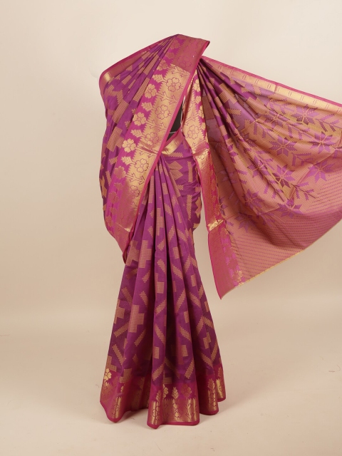 

Pothys Purple & Gold-Toned Woven Design Zari Saree