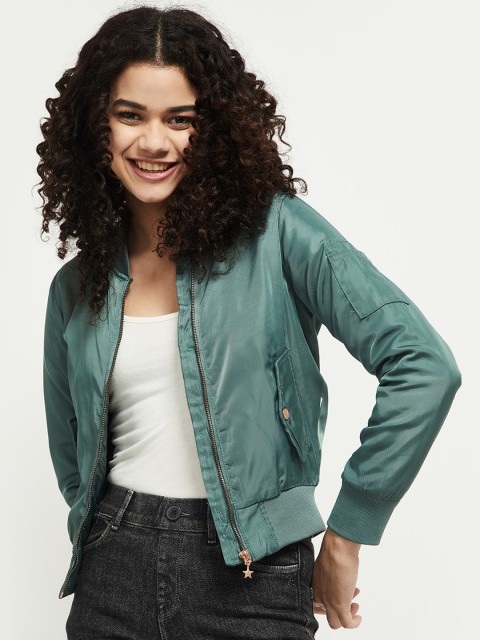 

max Women Green Windcheater Bomber Jacket