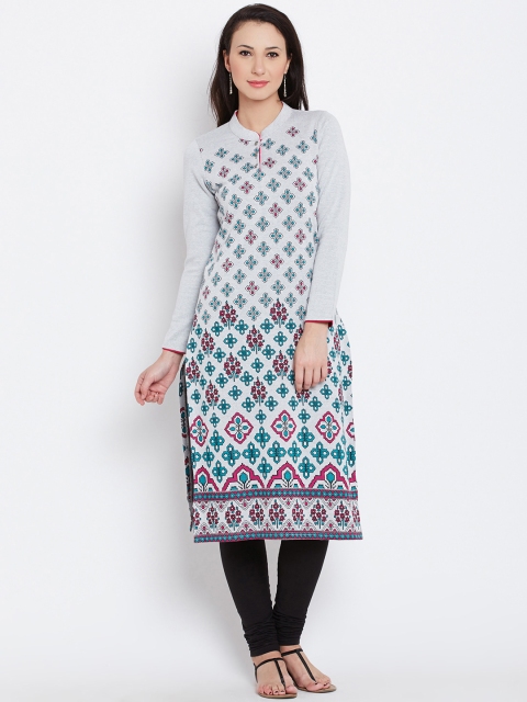 

AURELIA Women Light Grey Woven Design Straight Kurta