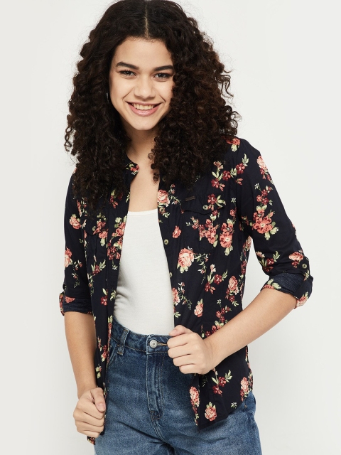 

max Women Blue Floral Opaque Printed Casual Shirt