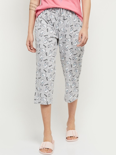 

max Women Grey & White Printed Lounge Capri