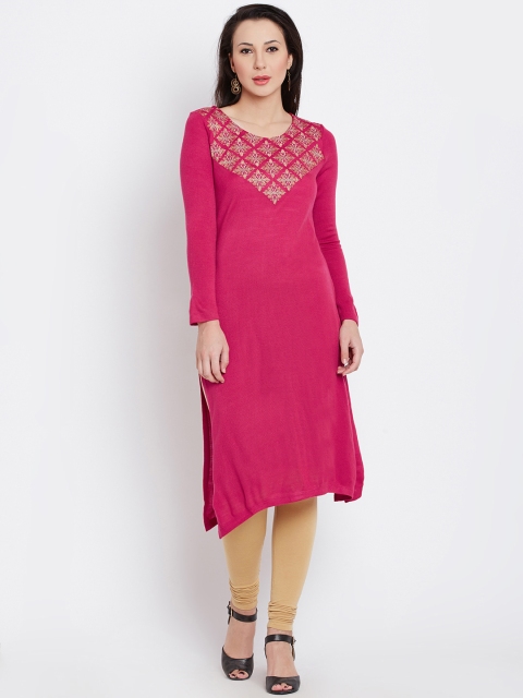 

AURELIA Women Pink Embroidered Straight Kurta