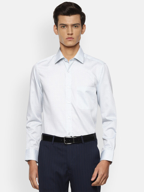 

Louis Philippe Men White Grid Tattersall Checks Opaque Checked Formal Shirt
