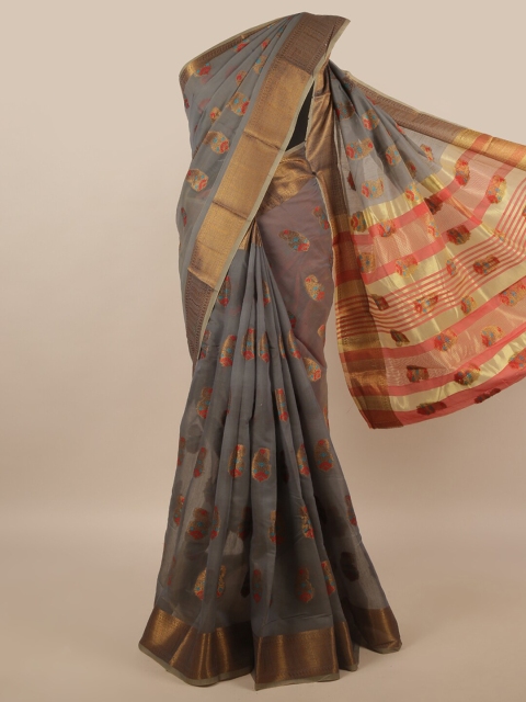 

Pothys Red & Grey Paisley Printed Cotton Blend Saree