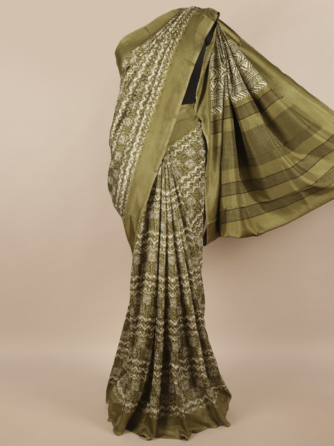 

Pothys Olive Green & White Printed Saree