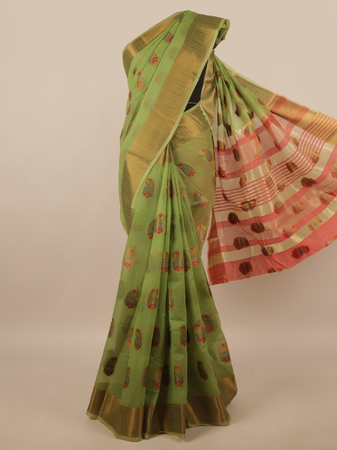 

Pothys Green & Gold Ethnic Motifs Cotton Blend Saree