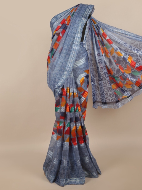 

Pothys Blue & Orange Geometric Printed Saree