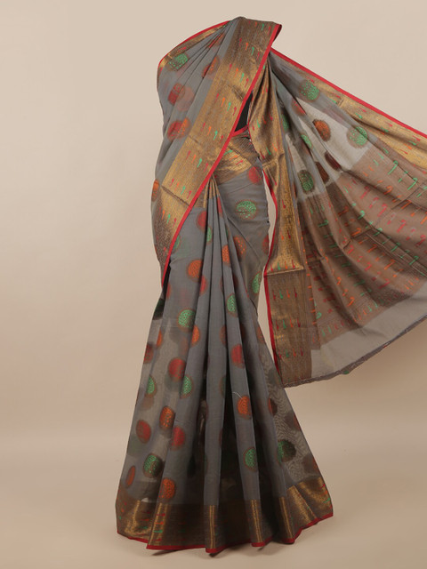 

Pothys Grey & Red Woven Designed Cotton Blend Saree