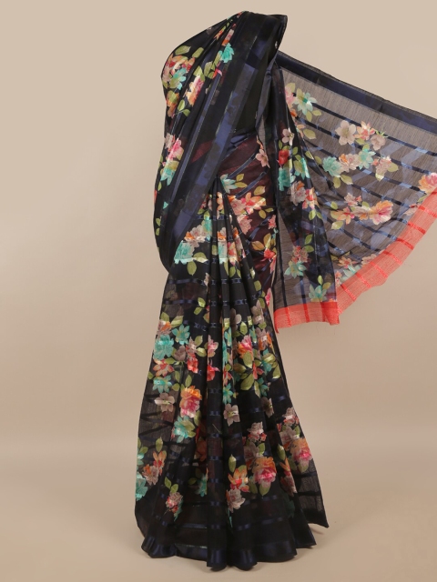 

Pothys Navy Blue & Pink Floral Printed Saree
