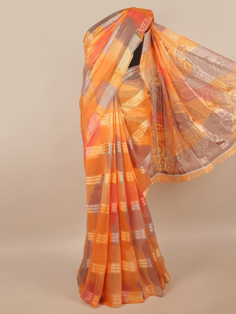 

Pothys Orange & Grey Floral Saree