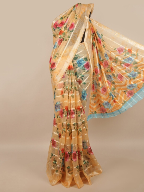

Pothys Peach-Coloured & Red Cotton Blend Floral Saree