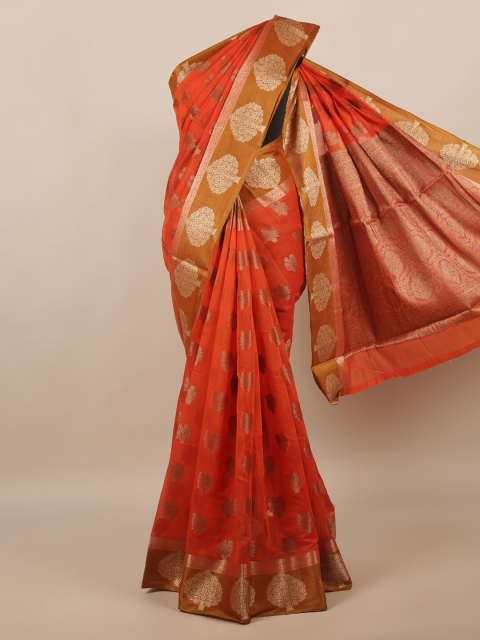 

Pothys Orange & Gold Ethnic Motifs Cotton Blend Saree