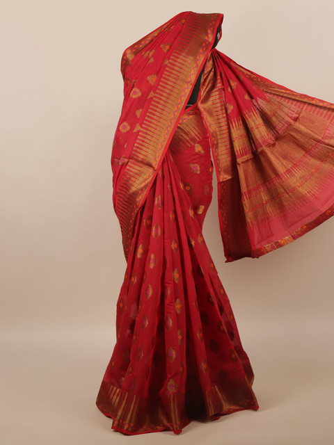 

Pothys Maroon & Gold-Toned Woven Design Cotton Blend Zari Saree