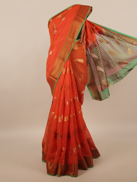 

Pothys Orange & Green Ethnic Motifs Zari Saree
